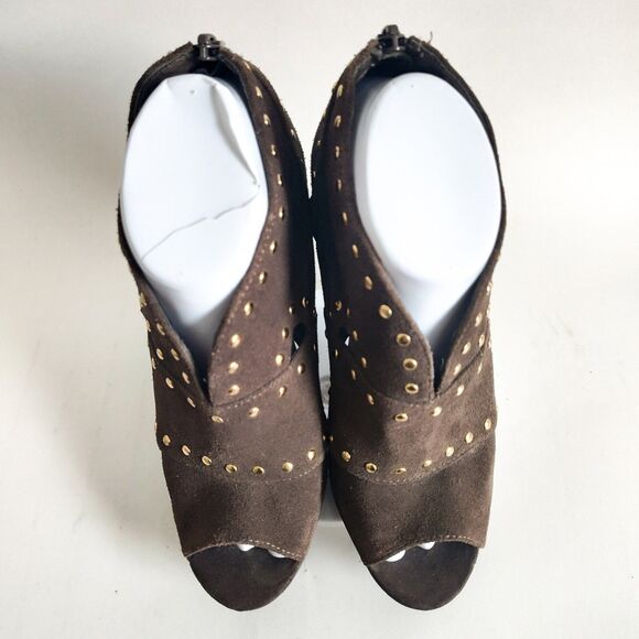 Steve Madden Devi Heels 7.5 Gray Suede Studded 5" Thick Heels‎ Cutouts Platform - Picture 5 of 9